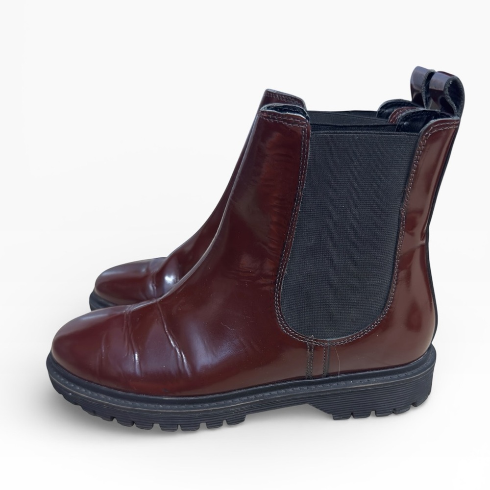 Find. Burgundy Chelsea Boots Lug Sole Ankle Booties Size US 8 Trendy 90s